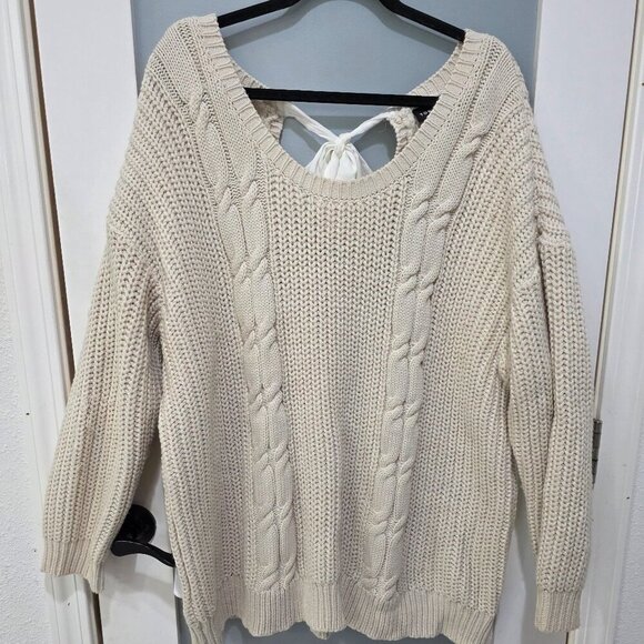 torrid Sweaters - Torrid Cream Cable Knit Sweater 3X | Back Bow Tie Pullover Cozy Chunky Knit